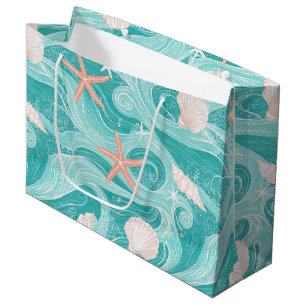 Seashells and Ocean Waves Pattern (13) Large Gift Bag