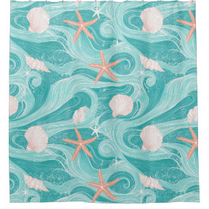 Seashells and Ocean Waves Pattern (13) Shower Curtain