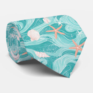 Seashells and Ocean Waves Pattern (13) Tie