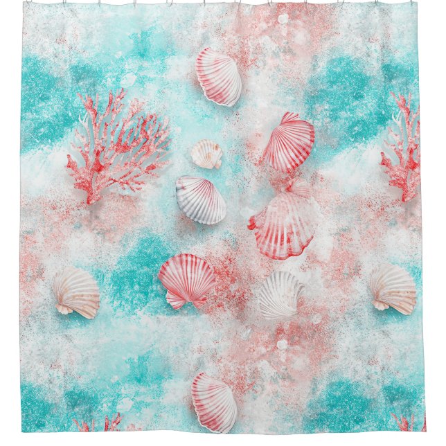 Seashells and Ocean Waves Pattern (14) Shower Curtain (Front)