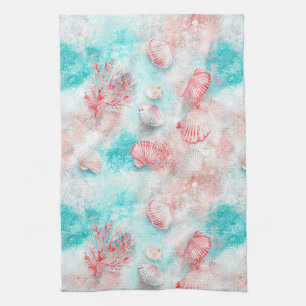 Seashells and Ocean Waves Pattern (14) Tea Towel