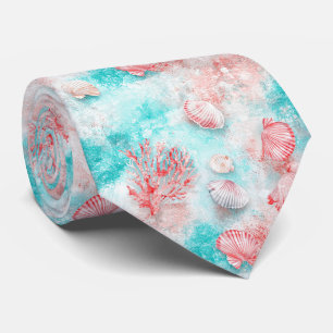 Seashells and Ocean Waves Pattern (14) Tie