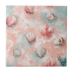 Seashells and Ocean Waves Pattern (15) Ceramic Tile