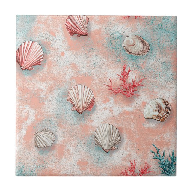 Seashells and Ocean Waves Pattern (15) Ceramic Tile (Front)