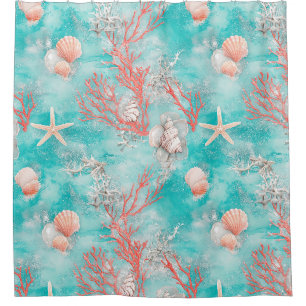 Seashells and Ocean Waves Pattern (15) Shower Curtain
