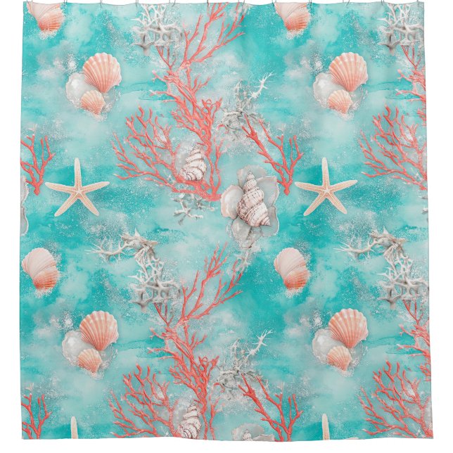 Seashells and Ocean Waves Pattern (15) Shower Curtain (Front)