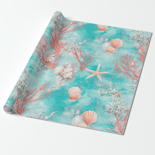 Seashells and Ocean Waves Pattern (15) Wrapping Paper