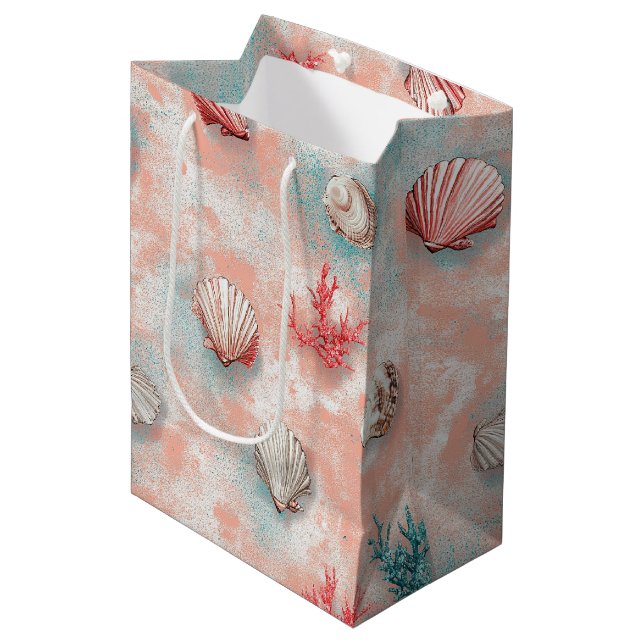 Seashells and Ocean Waves Pattern (16) Medium Gift Bag (Front Angled)