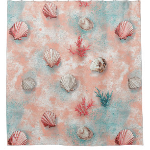 Seashells and Ocean Waves Pattern (16) Shower Curtain