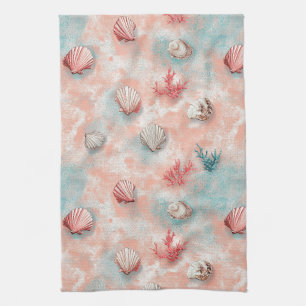 Seashells and Ocean Waves Pattern (16) Tea Towel