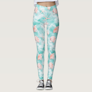 Seashells and Ocean Waves Pattern (1) Leggings