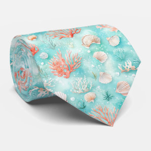 Seashells and Ocean Waves Pattern (2) Tie