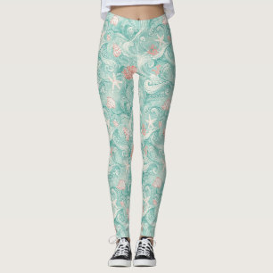 Seashells and Ocean Waves Pattern (3) Leggings
