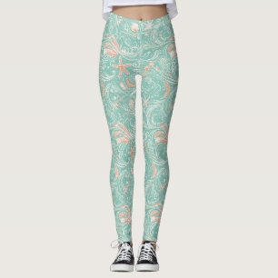Seashells and Ocean Waves Pattern (4) Leggings