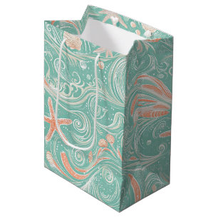 Seashells and Ocean Waves Pattern (4) Medium Gift Bag