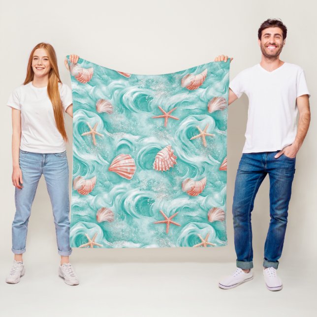 Seashells and Ocean Waves Pattern (5) Fleece Blanket (In Situ)