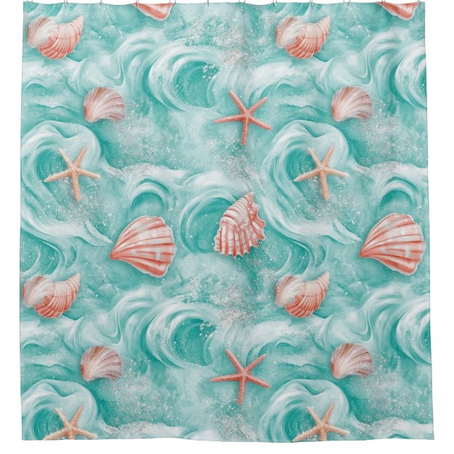 Seashells and Ocean Waves Pattern (5) Shower Curtain (Front)