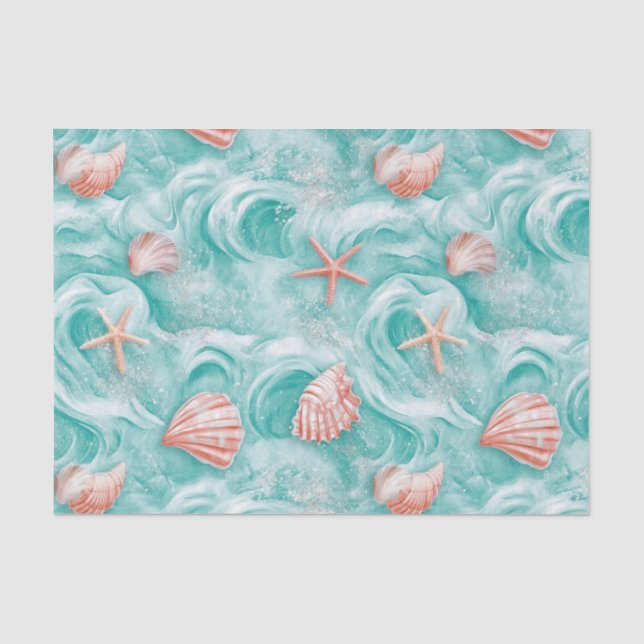 Seashells and Ocean Waves Pattern (5) Tissue Paper (Front)