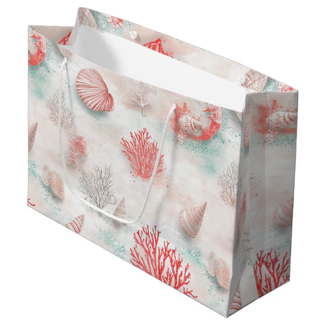 Seashells and Ocean Waves Pattern (7) Large Gift Bag (Front Angled)