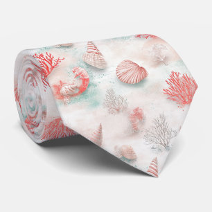 Seashells and Ocean Waves Pattern (7) Tie