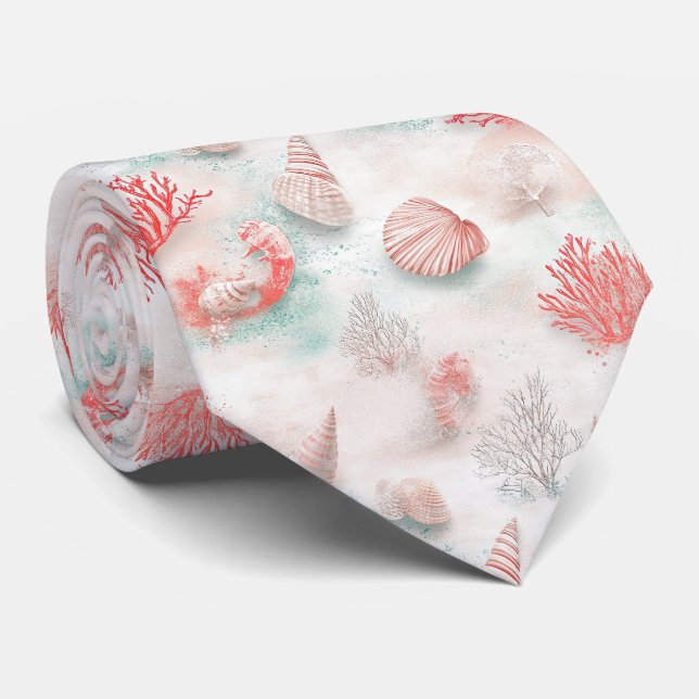 Seashells and Ocean Waves Pattern (7) Tie (Rolled)