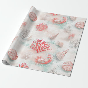 Seashells and Ocean Waves Pattern (7) Wrapping Paper
