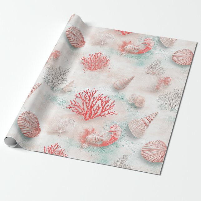 Seashells and Ocean Waves Pattern (7) Wrapping Paper (Unrolled)