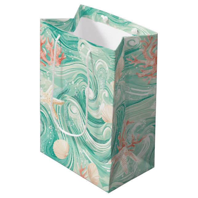 Seashells and Ocean Waves Pattern (8) Medium Gift Bag (Front Angled)