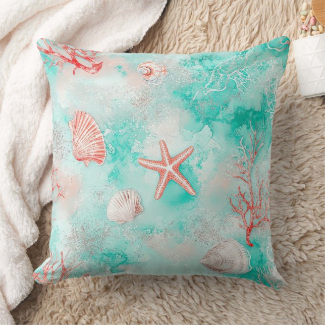 Seashells and Ocean Waves Pattern (9) Cushion (Blanket)