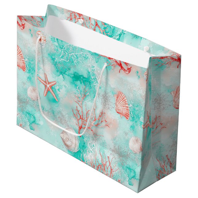Seashells and Ocean Waves Pattern (9) Large Gift Bag (Front Angled)