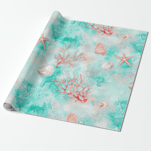 Seashells and Ocean Waves Pattern (9) Wrapping Paper