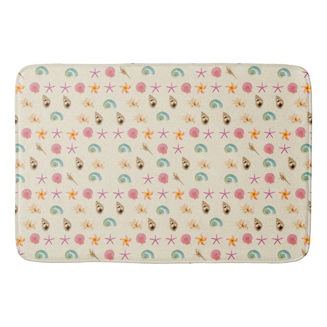 Seashells and Plumeria Bath Mat (Front)