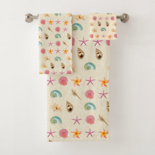 Seashells and Plumeria Bath Towel Set
