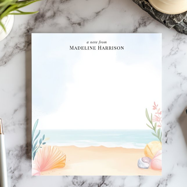 Seashells and Sand Beach Ocean Personalised Name Notepad (Creator Uploaded)