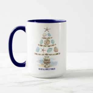 Seashells and Sea Glass Seas & Greetings Christmas Mug