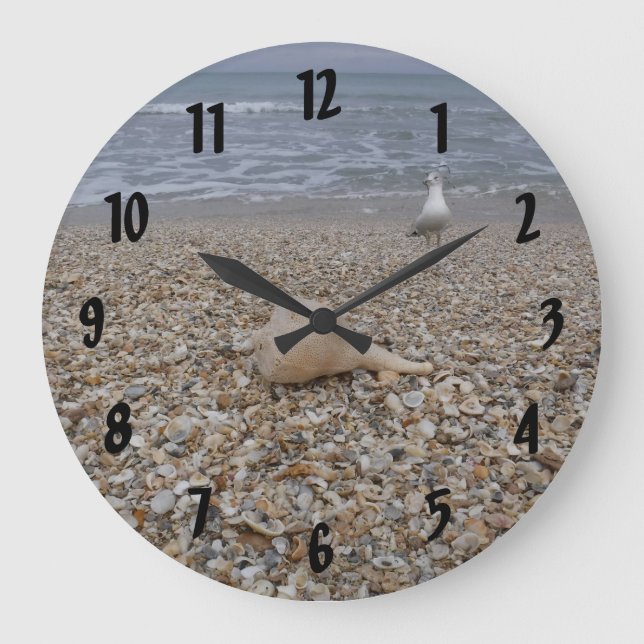 Seashells and Sea Gulls Large Clock (Front)