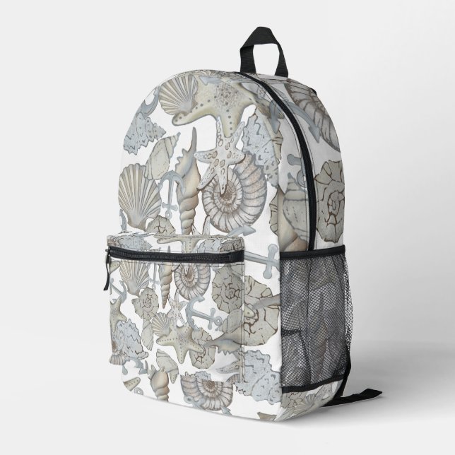 Seashells And Ship Anchor Treasure Hunt Fun Printed Backpack (Back Corner Right)