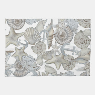 Seashells And Ship Anchor Treasure Hunt Fun Tea Towel