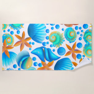 Seashells and Starfish Ocean Pattern  Beach Towel