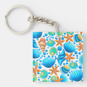 Seashells and Starfish Ocean Pattern  Key Ring