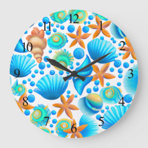 Seashells and Starfish Ocean Pattern  Large Clock