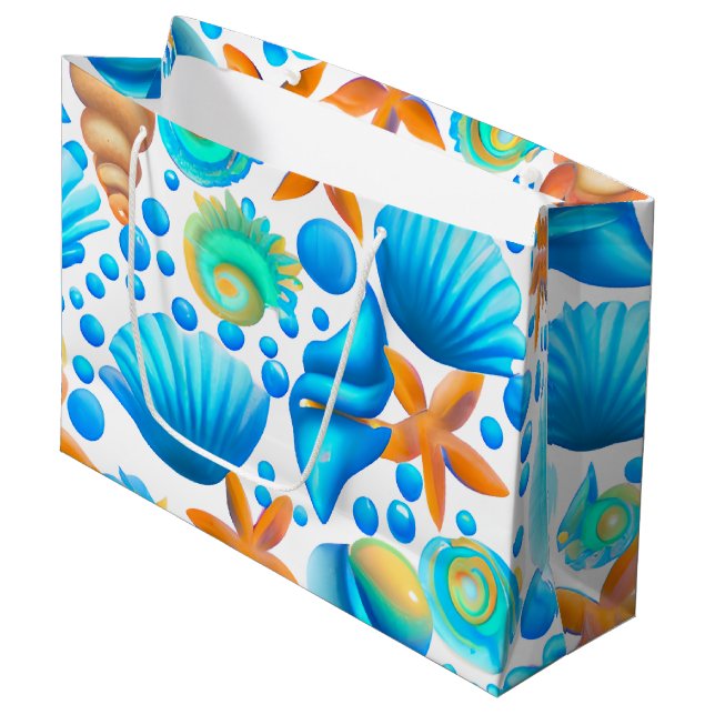 Seashells and Starfish Ocean Pattern  Large Gift Bag (Front Angled)