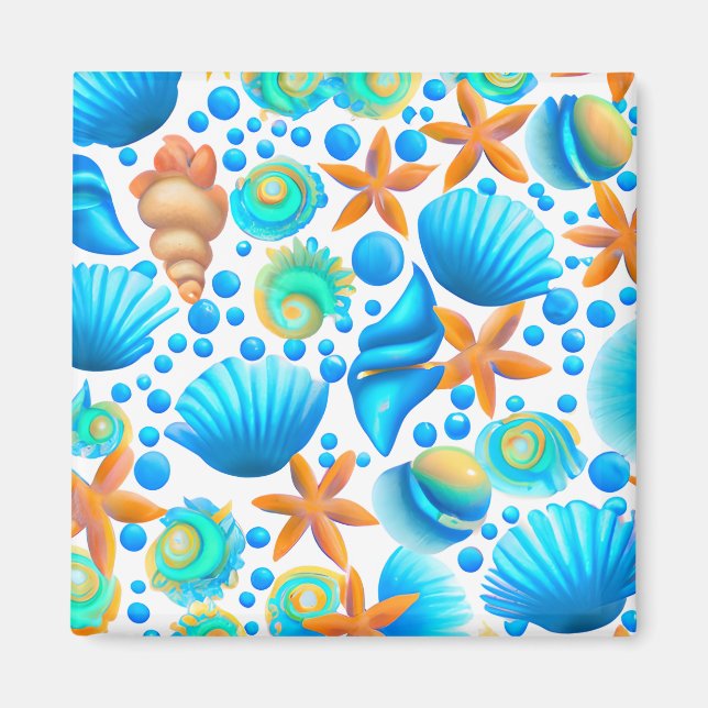 Seashells and Starfish Ocean Pattern  Magnet (Front)