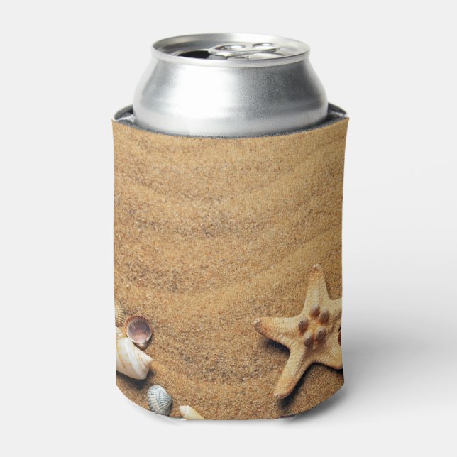 Seashells and Starfish on Beach Can Cooler (Can Front)