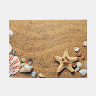 Seashells and Starfish on Beach Doormat