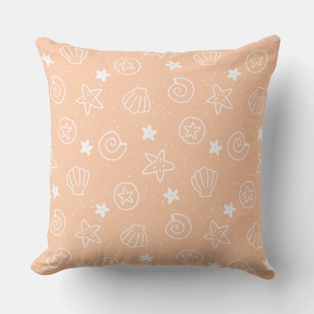 Seashells and Starfish Pastel Peach Pattern Cushion (Front)