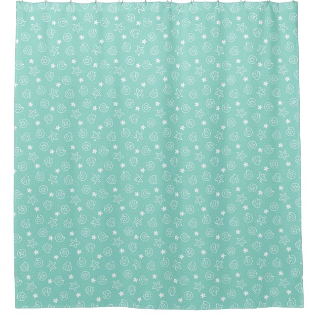 Seashells and Starfish Teal Pattern Shower Curtain (Front)