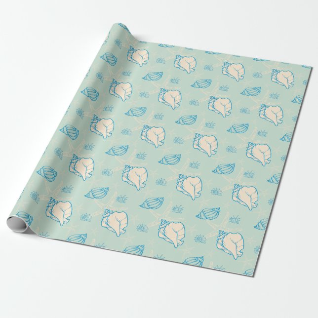 seashells and starfish wrapping paper (Unrolled)