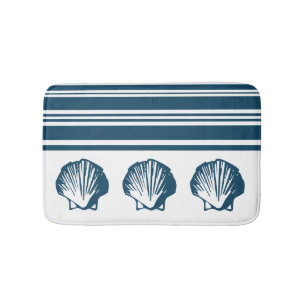 Seashells and stripes bath mat