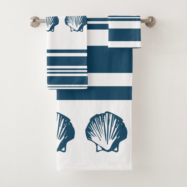 Seashells and stripes bath towel set (Insitu)